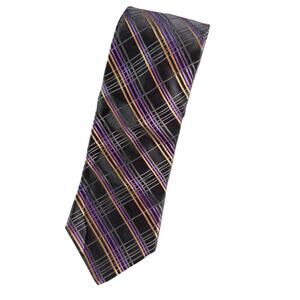 Ted Baker London Mens Silk Tie Gray Purple Orange Plaid Stripe 59" Necktie